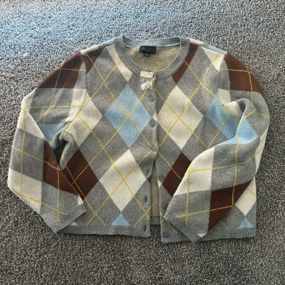 Grey Argyle Cardigan